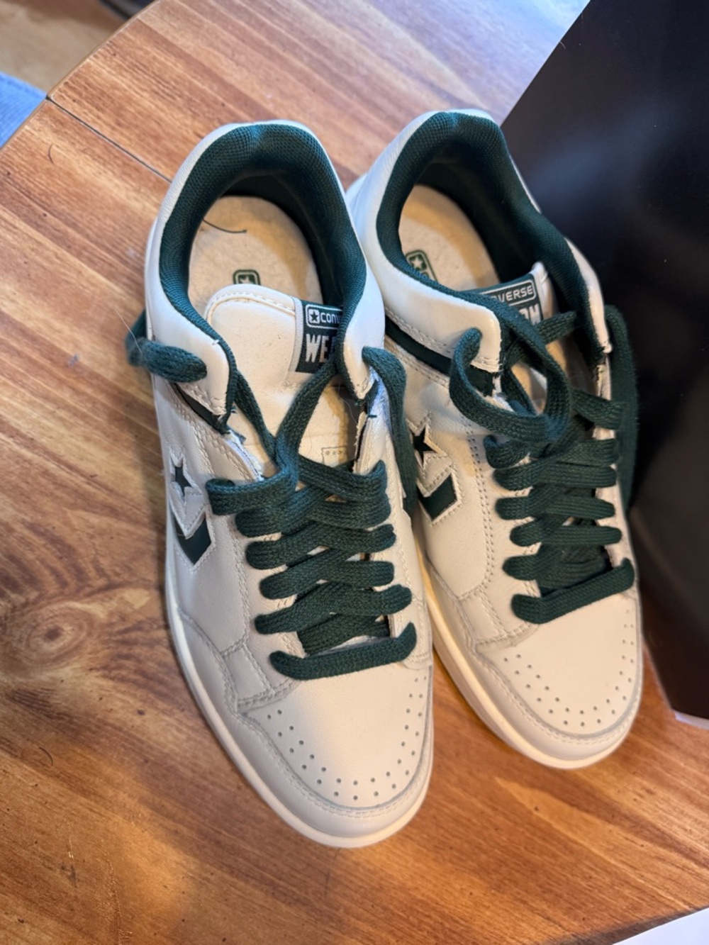 Converse Men’s White Sneakers with Dark Green Accents